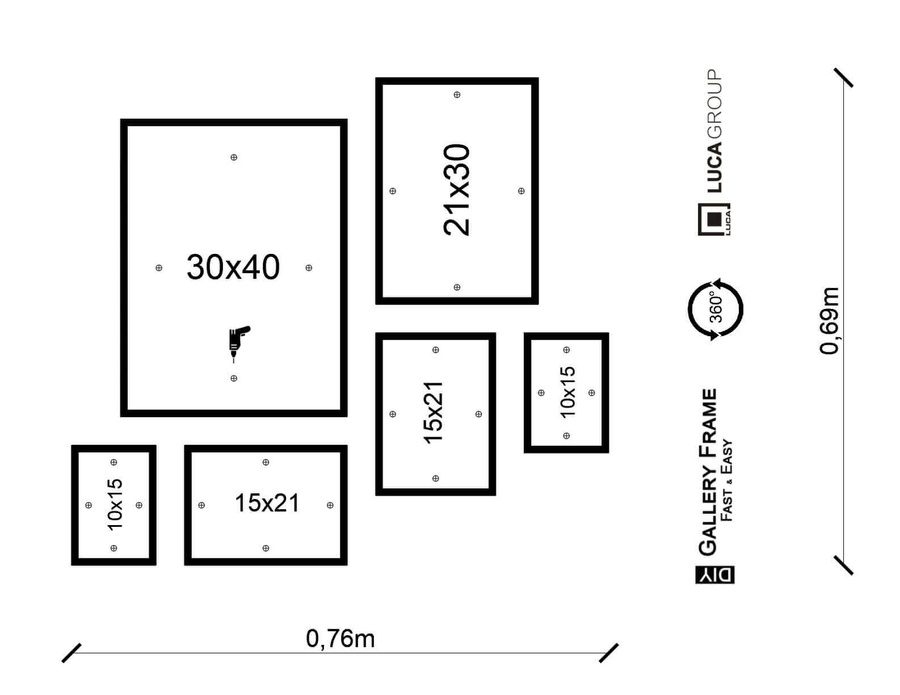 Zestaw białych ramek galeria 1 GF10 2x10x15 2x15x21 1x21x30 1x30x40