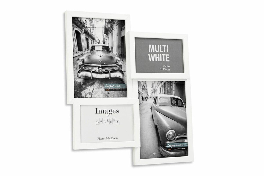 Multirama drewniana White 44, zestaw ramek 2 X 10x15 cm, 2 X 15x21 cm - biała