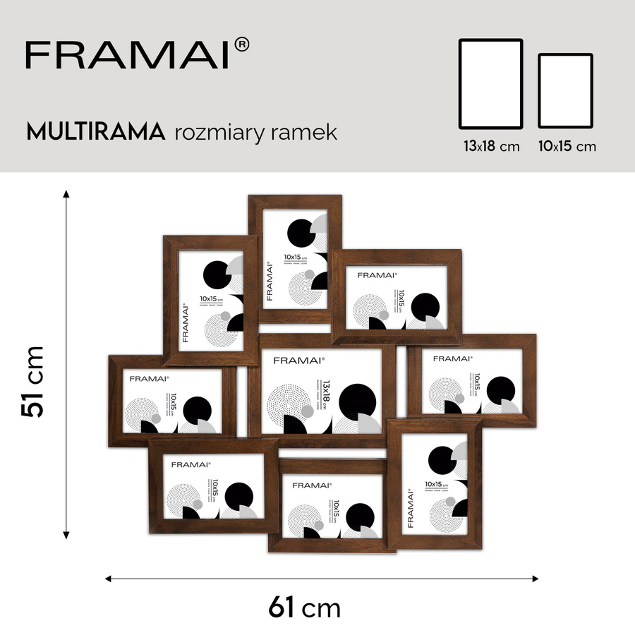 Multirama w brązowym kolorze MULTI HEN 4 na 9 zdjęć ramka na zdjęcia