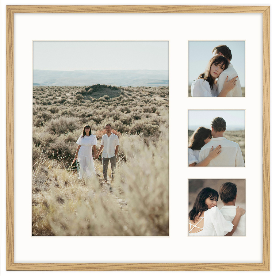 Foto galeria 40x40 cm na 4 zdjęcia o wymiarach 21x30 cm i 9x9 cm w dębowym kolorze