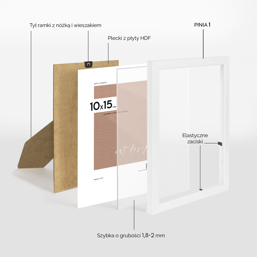 Ramka drewniana PINIA 3326, płaska fotoramka na zdjęcia, plakaty lub rysunki - kolor biały