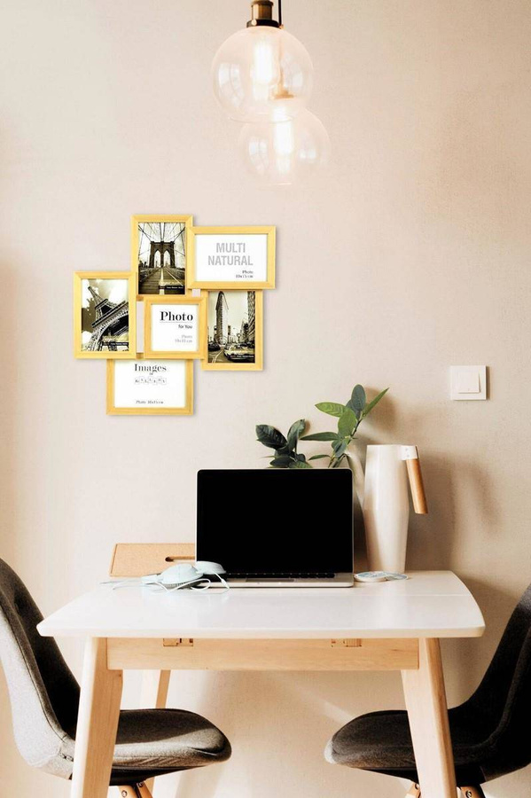 Multirama drewniana Natural 61, zestaw ramek 1 X 10x10 cm, 5 X 10x15 cm - naturalna