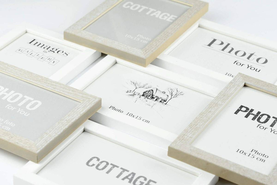 Multirama drewniana Cottage 72, zestaw ramek 1 X 10x10 cm, 6 X 10x15 cm - rustykalna