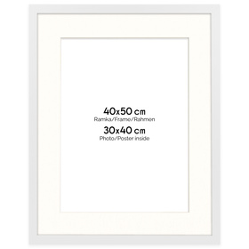 Biała ramka z passe partout na zdjęcia w rozmiarze 40x50 cm z okienkiem passe partout 30x40 cm
