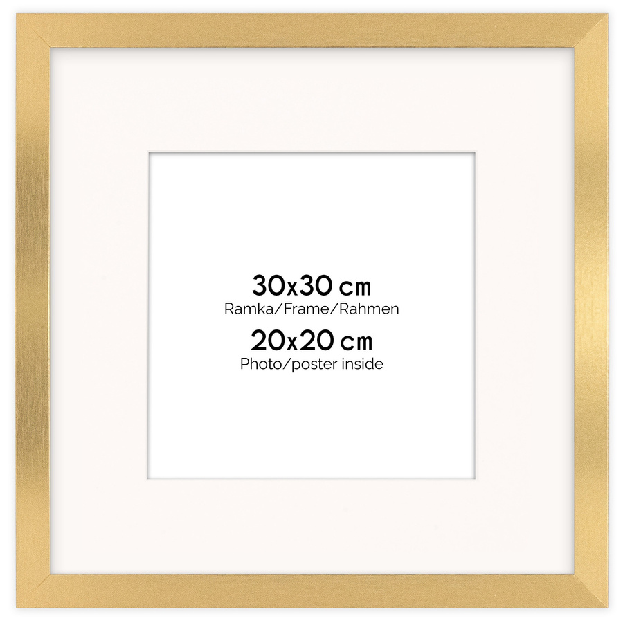 Złota ramka z passe partout na zdjęcia w rozmiarze 30x30 cm z okienkiem passe partout 20x20 cm