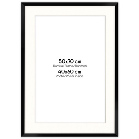 Czarna ramka z passe partout na zdjęcia w rozmiarze 50x70 cm z okienkiem passe partout 40x60 cm