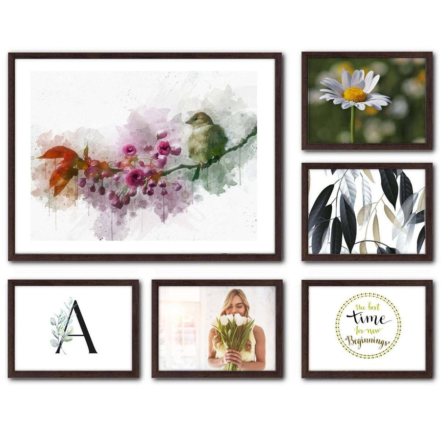 Galeria ścienna PINIA 4 GF0002. Zestaw brązowych ramek na ścianę