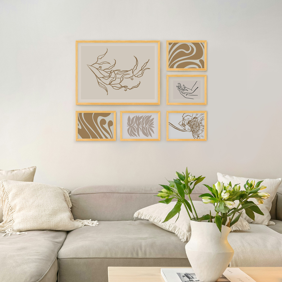 Galeria ścienna PINIA 0 GF0002. Zestaw naturalnych ramek na ścianę