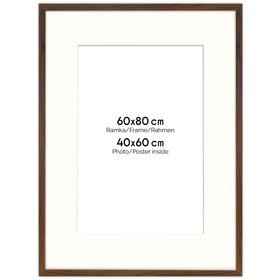 Brązowa ramka z passe partout na zdjęcia w rozmiarze 60x80 cm z okienkiem passe partout 40x60 cm