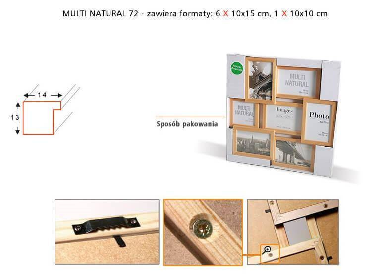 Multirama drewniana Natural 72, zestaw ramek 1 X 10x10 cm, 6 X 10x15 cm - naturalna