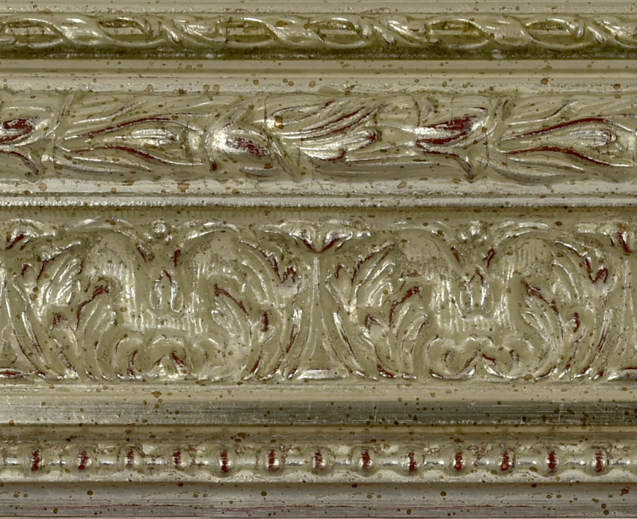 Rama do obrazów, zdjęć, luster na wymiar LUCA #2577. Bogato zdobiona drewniana oprawa - ornamenty, kolor srebrny przetarcia