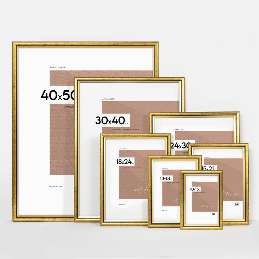 Ramka drewniana VELIA 1900, szlachetna obła fotoramka na zdjęcia, plakaty lub rysunki - kolor złoty