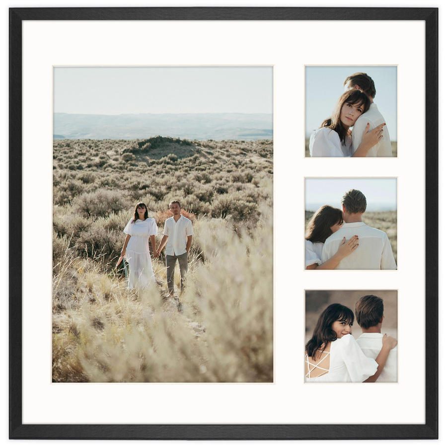 Foto galeria 40x40 cm na 4 zdjęcia o wymiarach 21x30 cm i 9x9 cm w czarnym kolorze