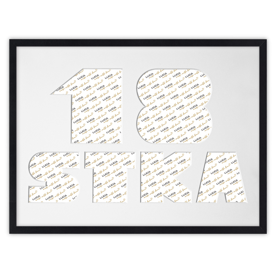 Ramka na 18-ste urodziny w kolorze czarnym. Ramka z passe partout o rozmiarze 30x40 cm