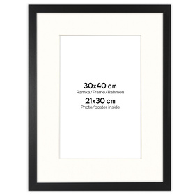Czarna ramka z passe partout na zdjęcia w rozmiarze 30x40 cm z okienkiem passe partout 21x30 cm