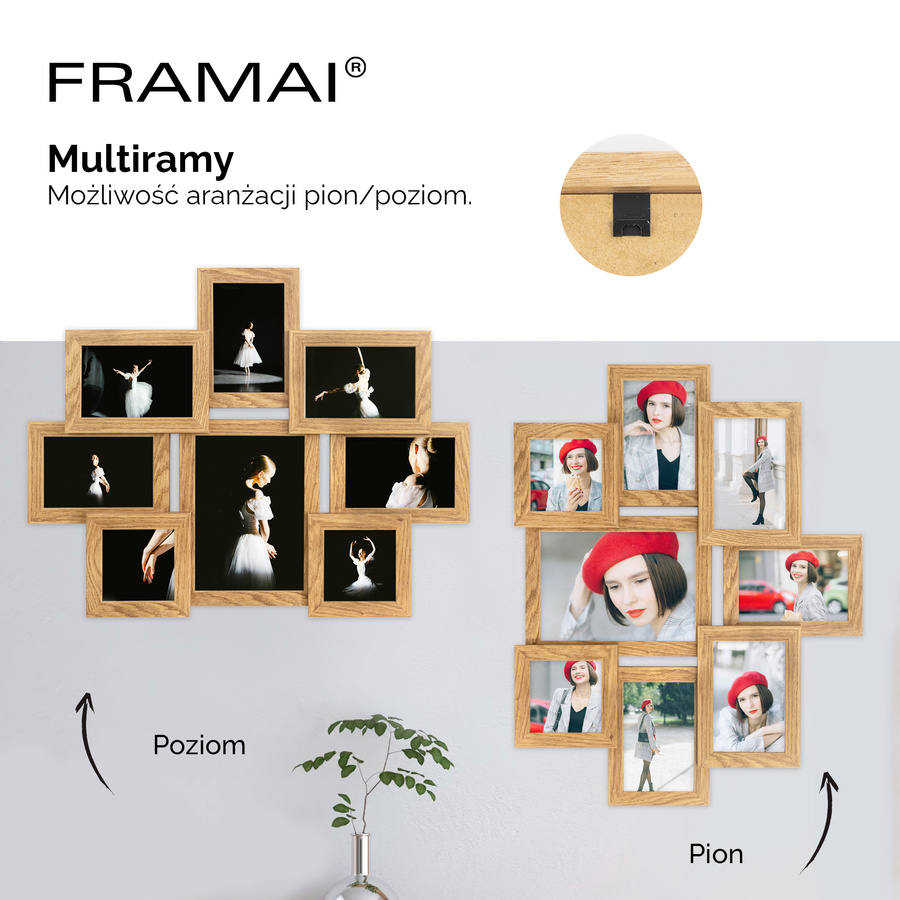 Multirama w dębowym kolorze MULTI HEN 01 na 8 zdjęć ramka na zdjęcia