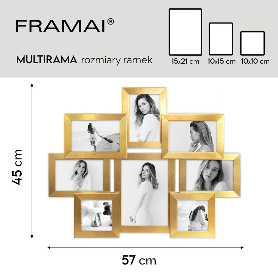 Multirama w złotym kolorze MULTI HEN Z na 8 zdjęć ramka na zdjęcia