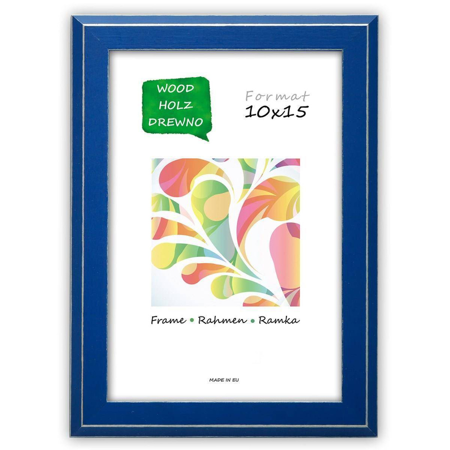 Ramka drewniana MARINA 2796, nowoczesna fotoramka na zdjęcia, plakaty lub rysunki - kolor niebieski, przetarcia