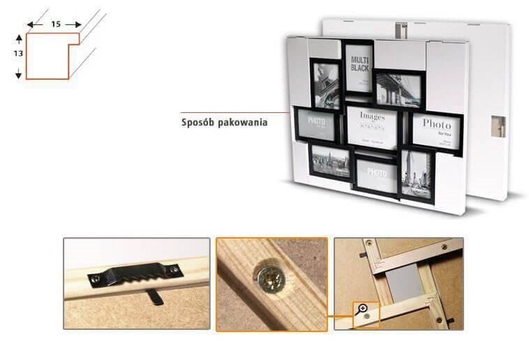 Multirama drewniana Black 91, zestaw ramek 8 X 10x15 cm, 1 X 13x18 cm - czarna