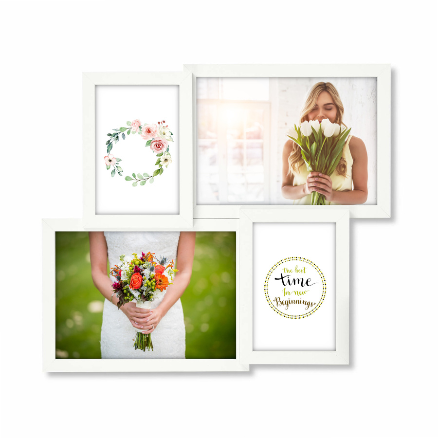 Multirama drewniana White 44, zestaw ramek 2 X 10x15 cm, 2 X 15x21 cm - biała