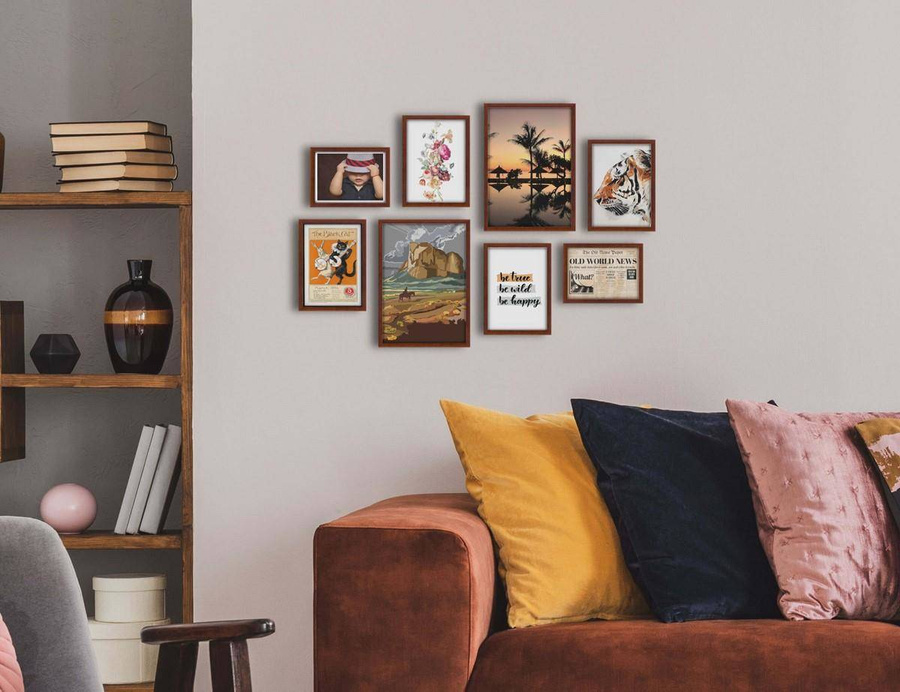 Galeria ścienna PINIA 3 GF0007. Zestaw brązowych ramek na ścianę