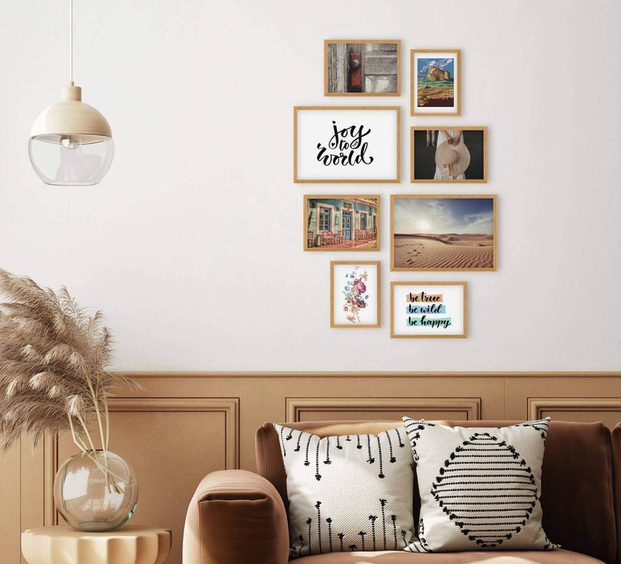 Galeria ścienna PINIA 00 GF0007. Zestaw dębowych ramek na ścianę