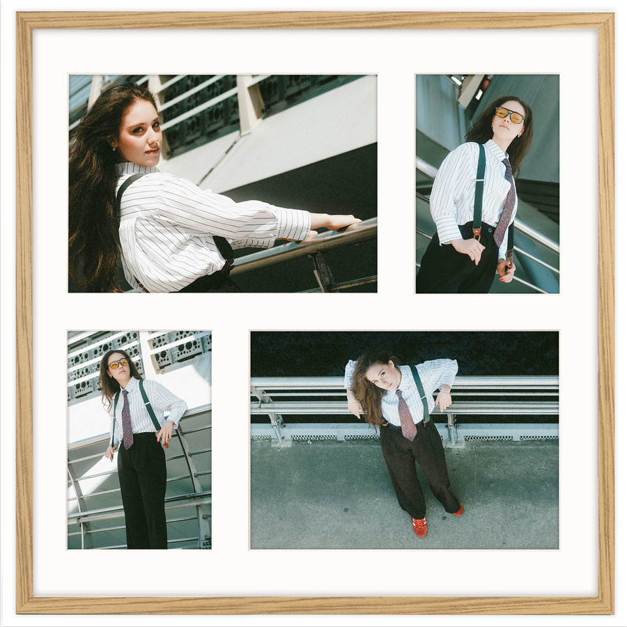 Foto galeria 40x40 cm na 4 zdjęcia o wymiarach 10x15 cm i 15x21 cm w dębowym kolorze