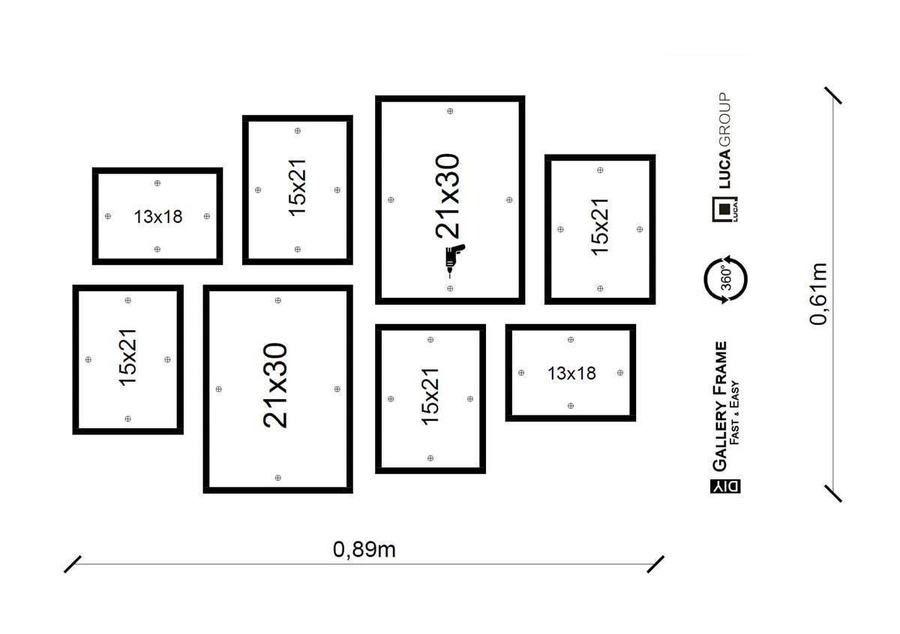 Galeria ścienna PINIA 00 GF0007. Zestaw dębowych ramek na ścianę