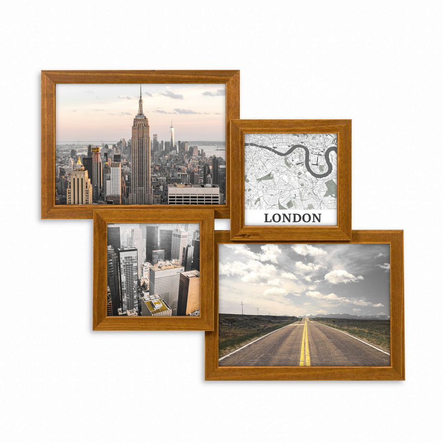 Multirama drewniana Brown 43, zestaw ramek 2 X 10x10 cm, 2 X 13x18 cm - brązowa