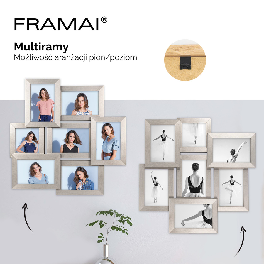 Multirama srebrna MULTI HEN S na 7 zdjęć ramka na zdjęcia
