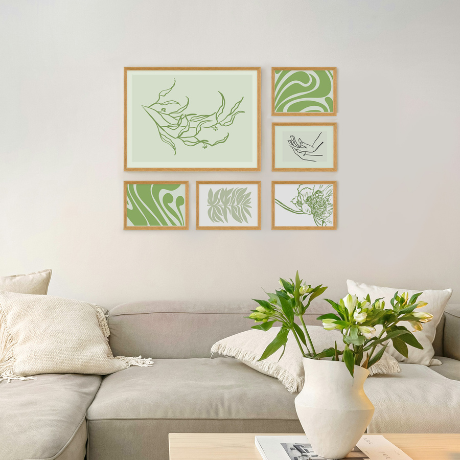 Galeria ścienna PINIA 00 GF0002. Zestaw dębowych ramek na ścianę