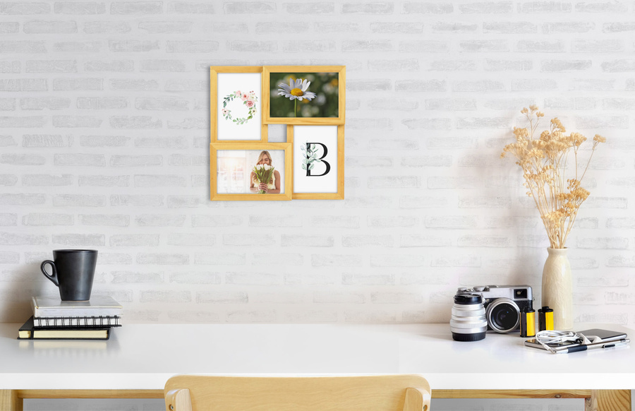 Multirama drewniana Natural 41, zestaw ramek 4 X 10x15 cm - naturalna