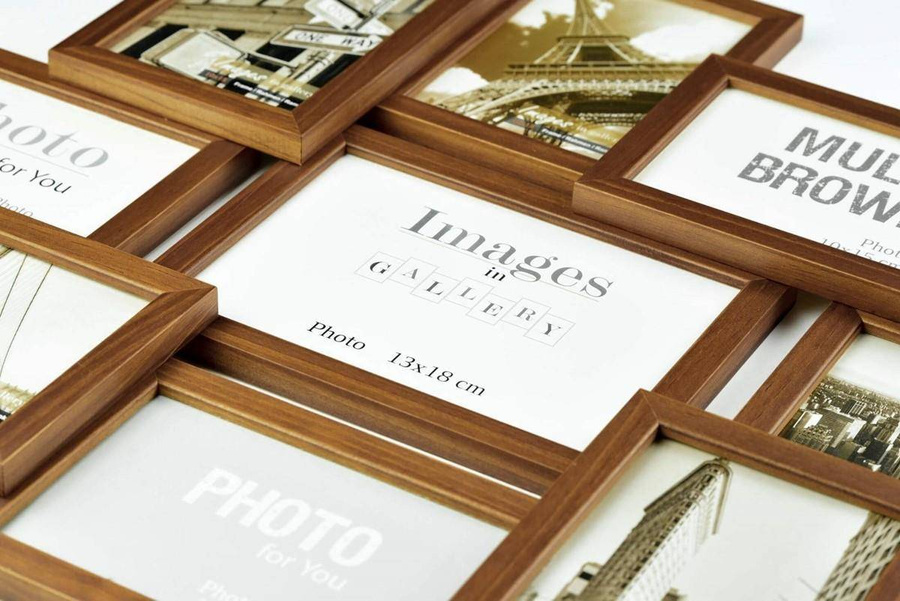 Multirama drewniana Brown 91, zestaw ramek 8 X 10x15 cm, 1 X 13x18 cm - brązowa
