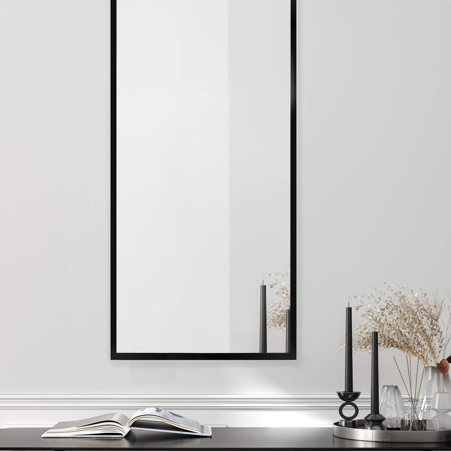 Lustro w ramie drewnianej czarny mat 60x140 cm