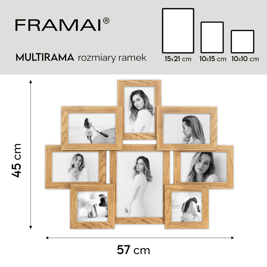 Multirama w dębowym kolorze MULTI HEN 01 na 8 zdjęć ramka na zdjęcia
