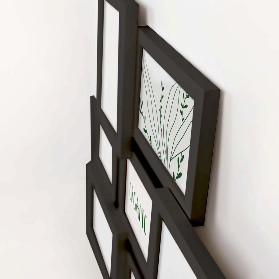 Multirama drewniana Black 72, zestaw ramek 1 X 10x10 cm, 6 X 10x15 cm - czarna