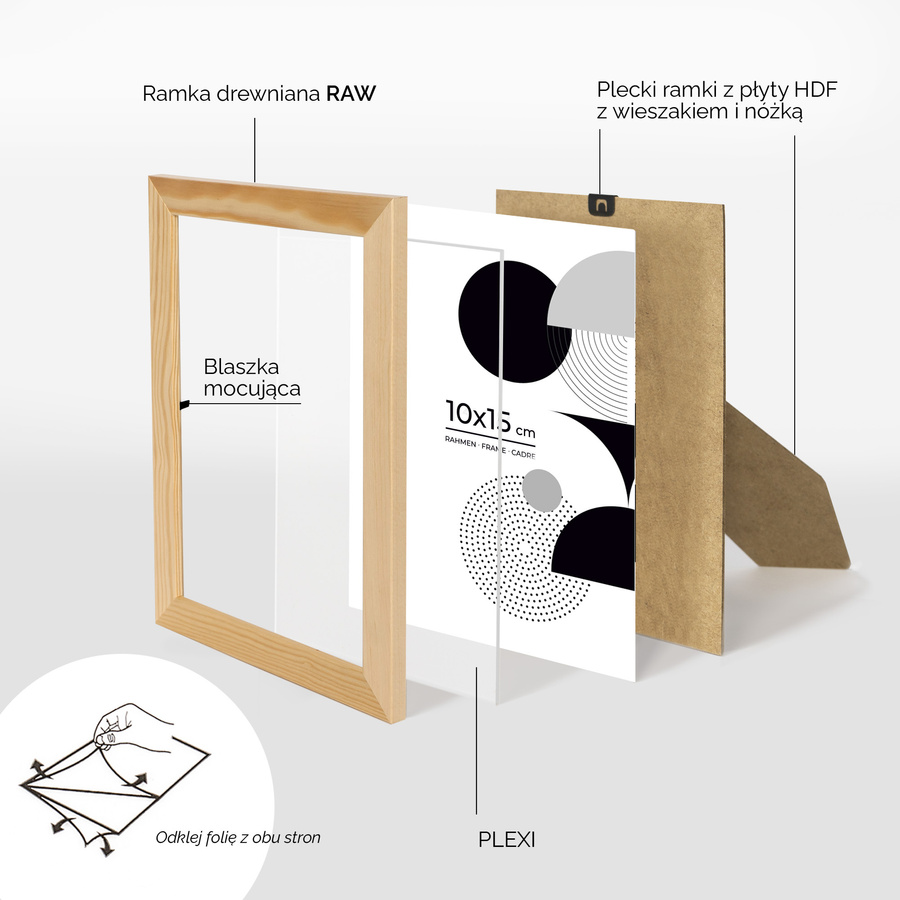 Ramka z drewna surowego na zdjęcia 5 szt. RAW 10x15 cm