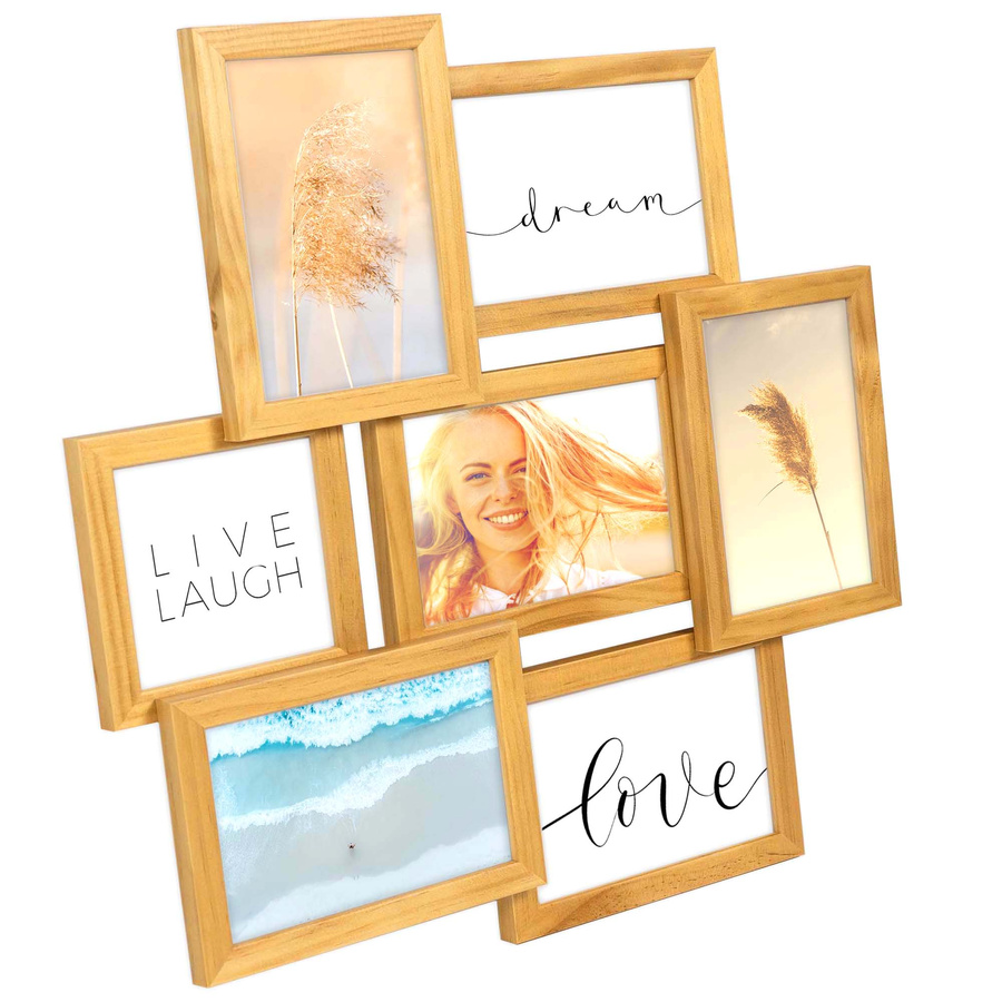 Multirama drewniana Natural 72, zestaw ramek 1 X 10x10 cm, 6 X 10x15 cm - naturalna