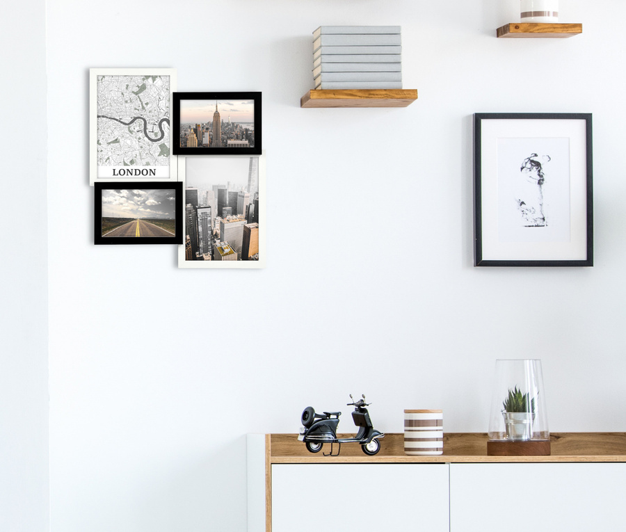 Multirama drewniana Black & White 44, zestaw ramek 2 X 10x15 cm, 2 X 15x21 cm - czarno-biała