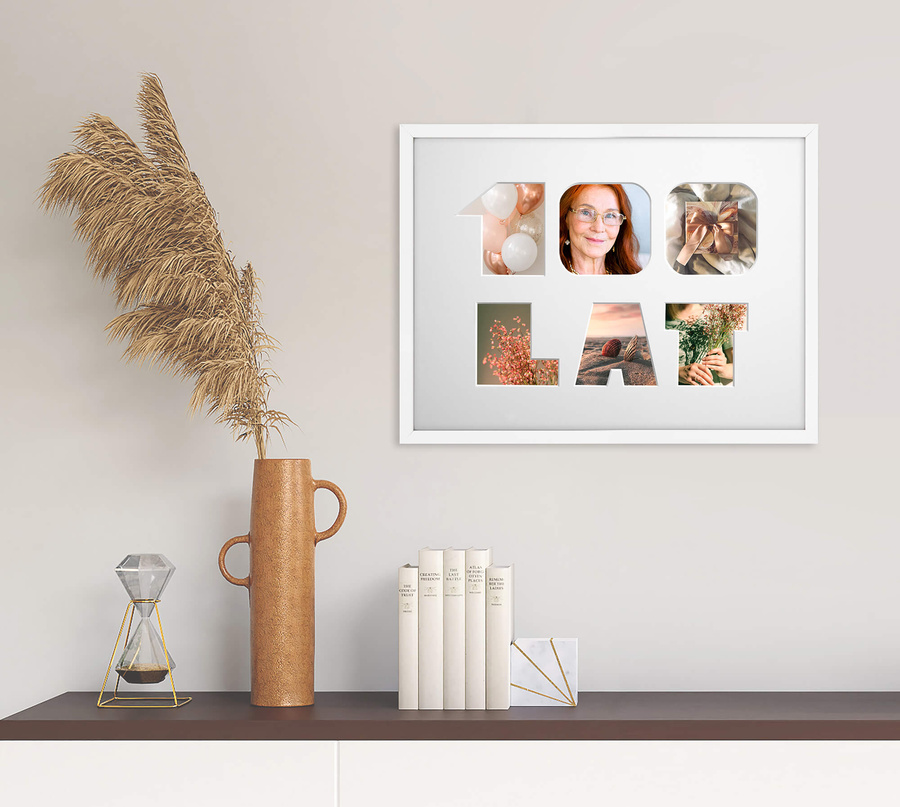 Ramka na URODZINY w kolorze białym. Ramka z passe partout o rozmiarze 30x40 cm