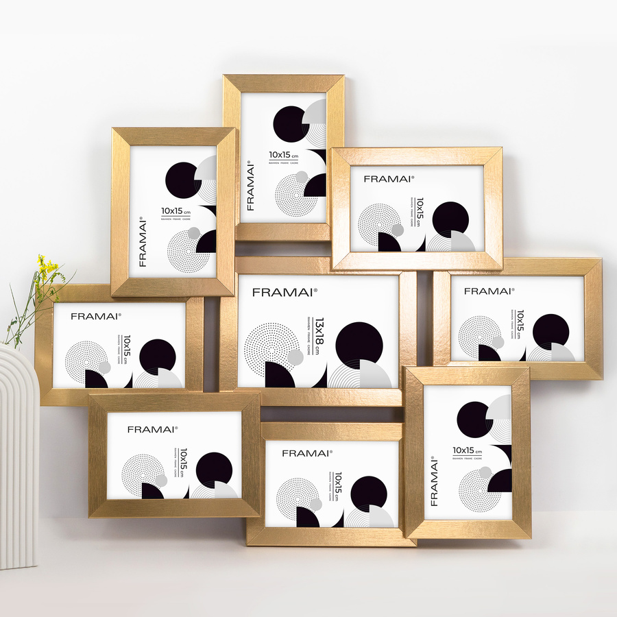 Multirama w złotym kolorze MULTI HEN Z na 9 zdjęć ramka na zdjęcia