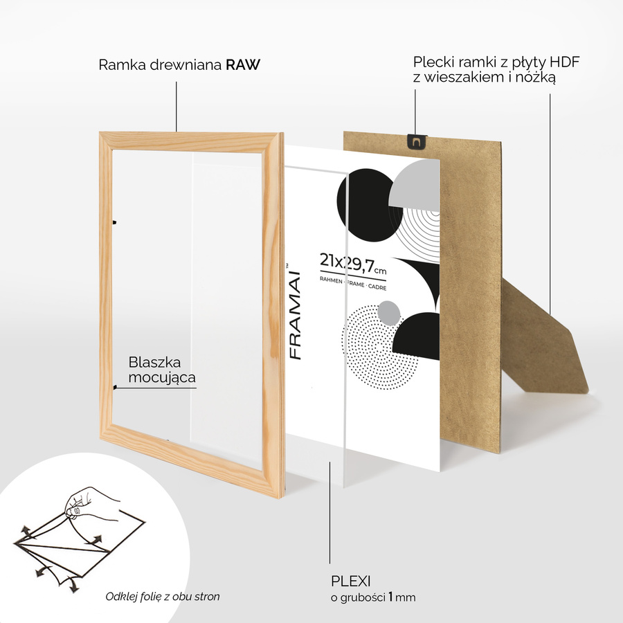 Ramka z drewna surowego na zdjęcia 3 szt. RAW 21x29,7 cm