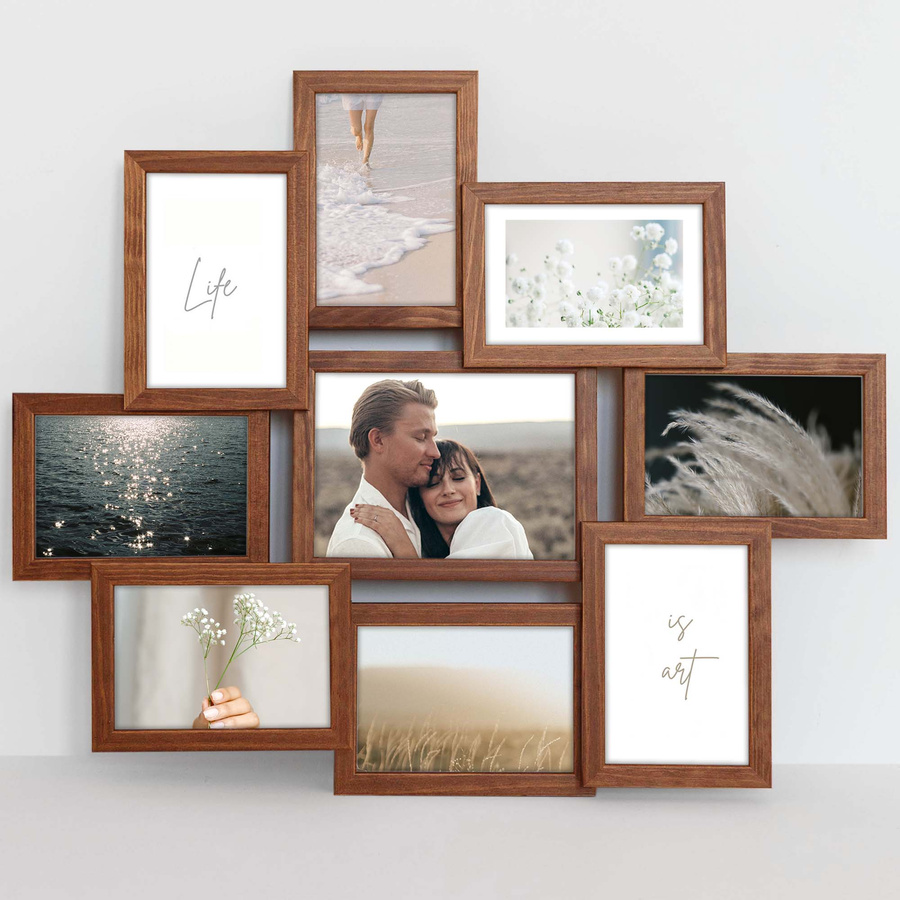 Multirama drewniana Brown 91, zestaw ramek 8 X 10x15 cm, 1 X 13x18 cm - brązowa