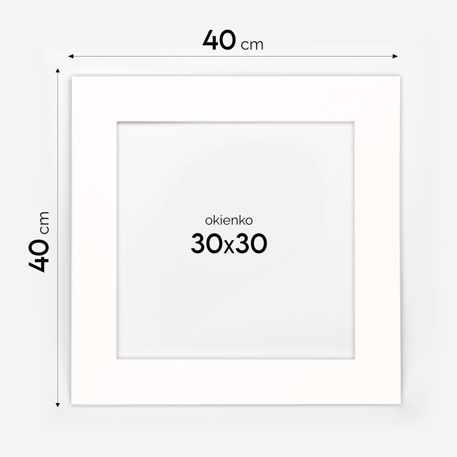 Czarna ramka z passe partout na zdjęcia w rozmiarze 40x40 cm z okienkiem passe partout 30x30 cm