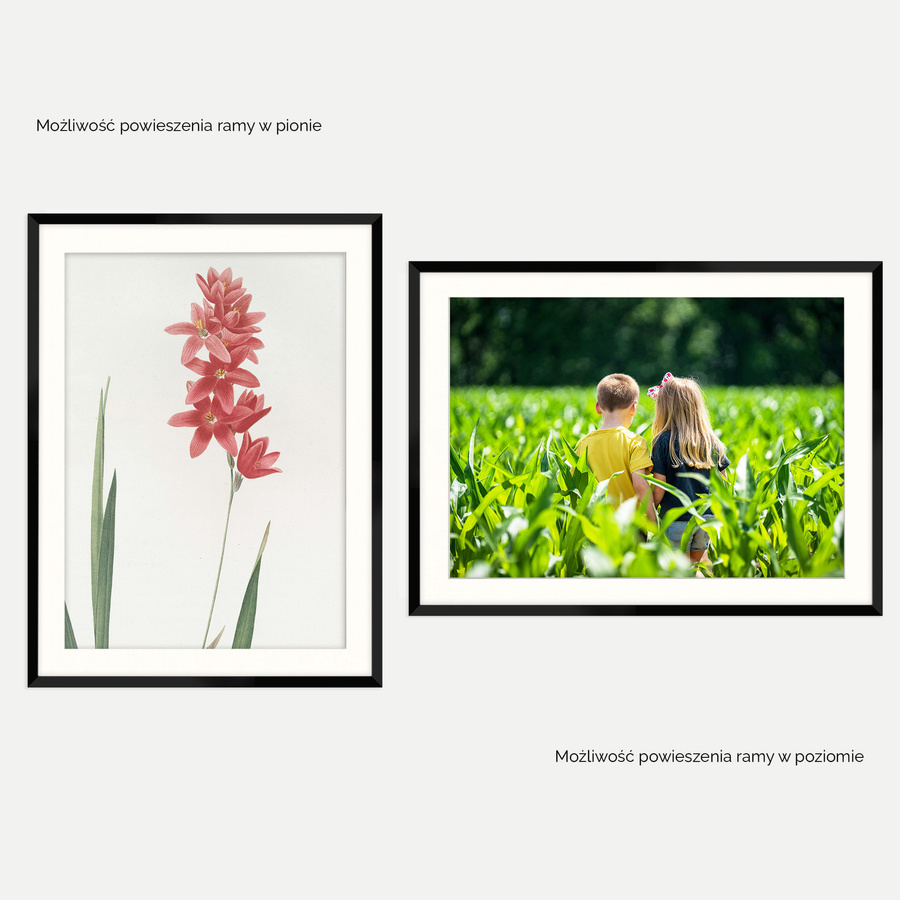 Ramka z passe partout na zdjęcia w rozmiarze 60x80 cm z okienkiem passe partout 50x70 cm