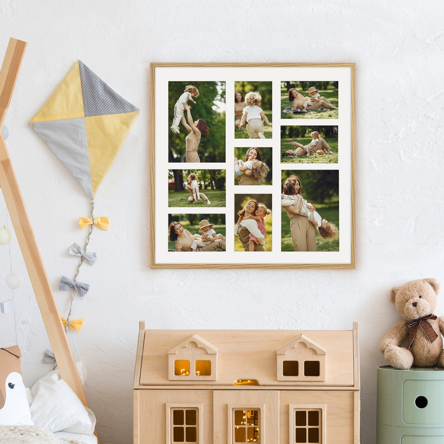 Foto galeria 50x50 cm na 9 zdjęć o wymiarach 10x15 cm 15x21 cm 10x10 cm kolor dębowy