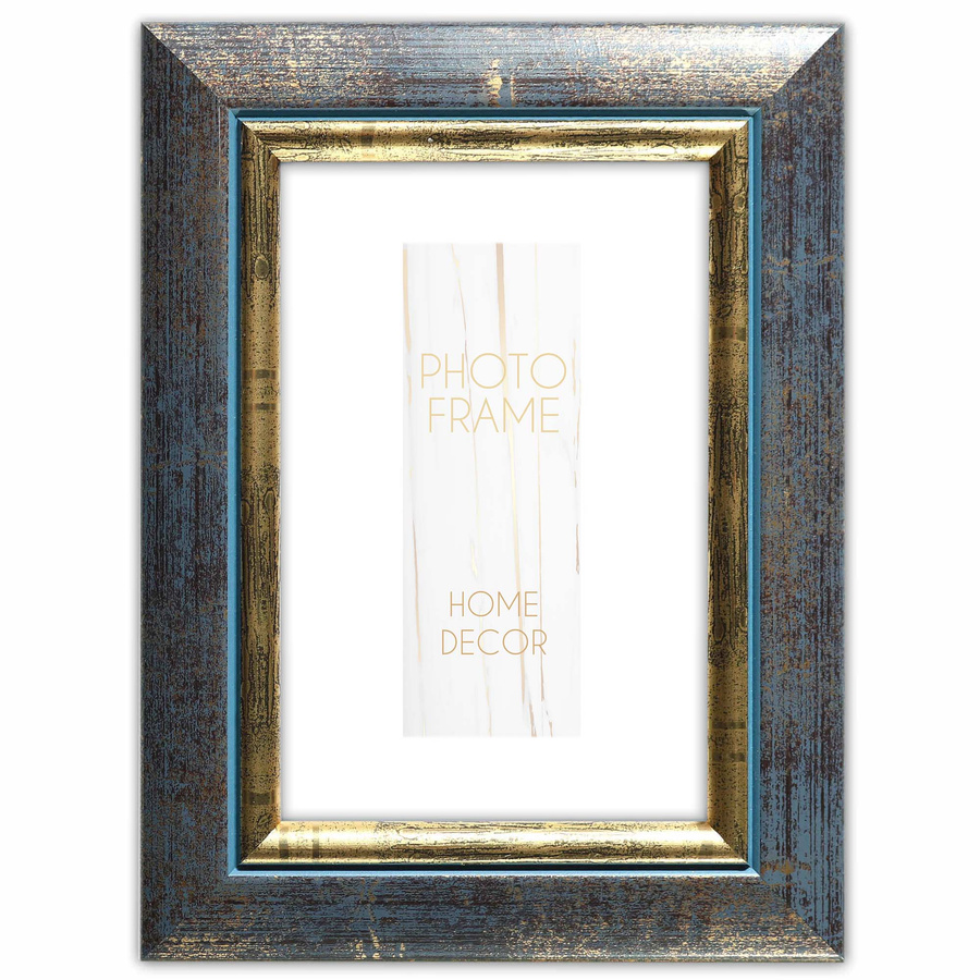 Ramka drewniana QUERO 2067, szlachetna fotoramka na zdjęcia, plakaty lub obrazy - kolor niebieski, złote refleksy