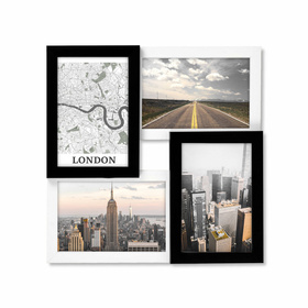 Multirama drewniana Black & White 41, zestaw ramek 4 X 10x15 cm - czarno-biała