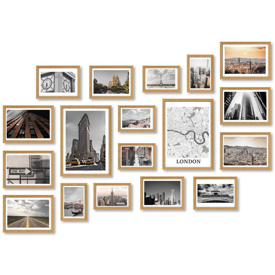 Galeria ścienna PINIA 00 GF0006. Zestaw dębowych ramek na ścianę