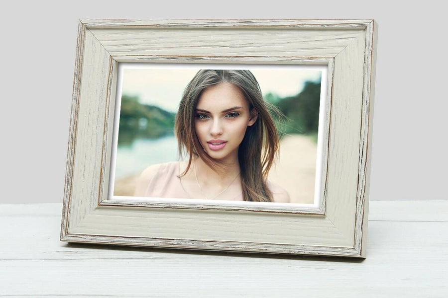 Ramka drewniana MARE 2056, fotoramka na zdjecia, plakaty lub obrazy w stylu shabby chic - kolor kremowy, przetarcia